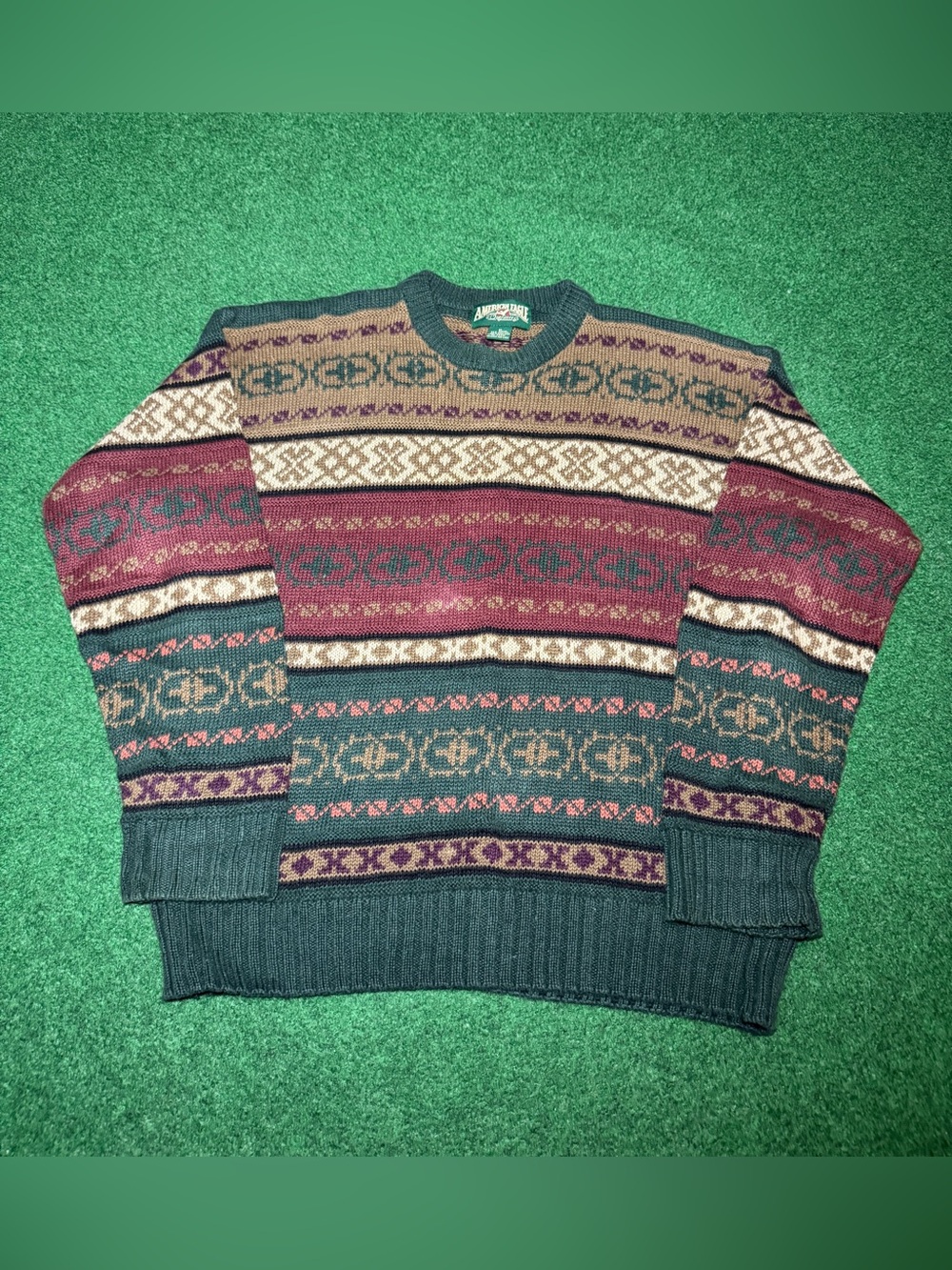 American Eagle Vintage Sweater Fair Isle Geometric 90s Y2K Medium Crewneck